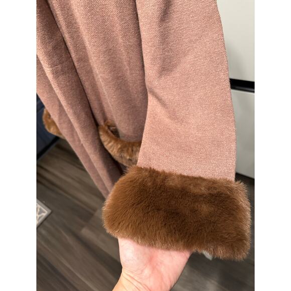 NWT Max sport open front knit sweater duster cardigan, mocha faux fur glam sz L - Picture 11 of 11